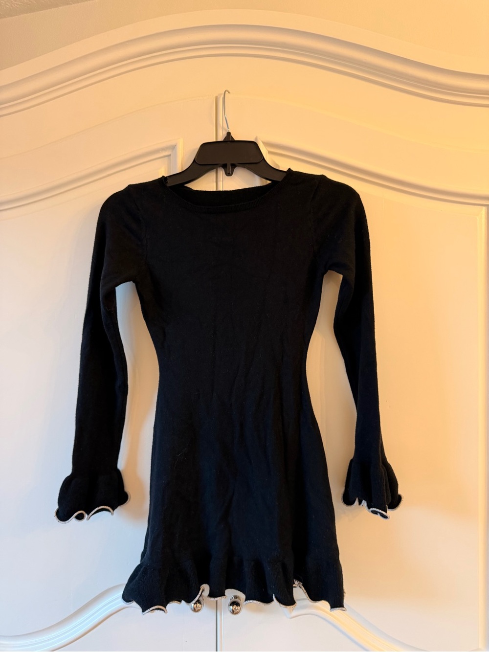Girls Black Long-Sleeve Ruffle Hem Dress